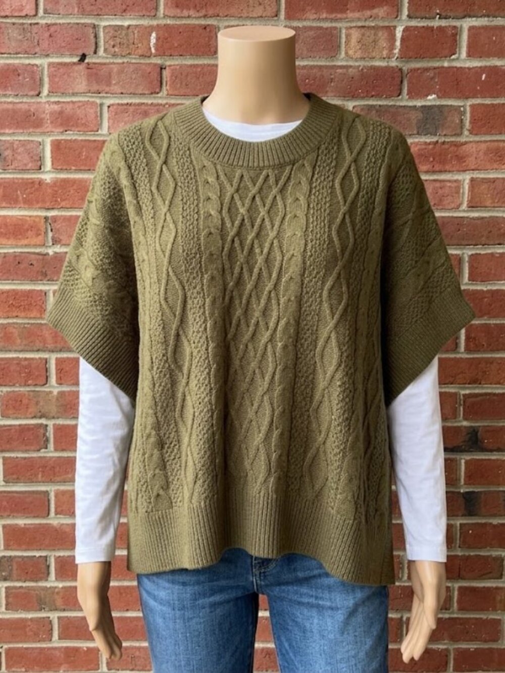 J. Crew Olive Cable-Knit Poncho Sweater